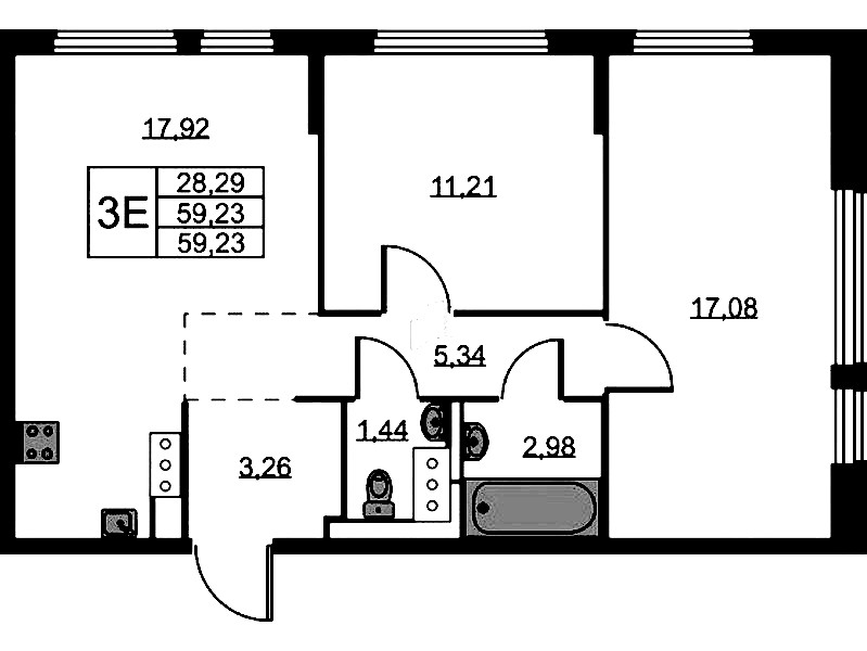 2-комнатная квартира 59.23 м², 2/11 эт., ЖК «Новое Колпино»